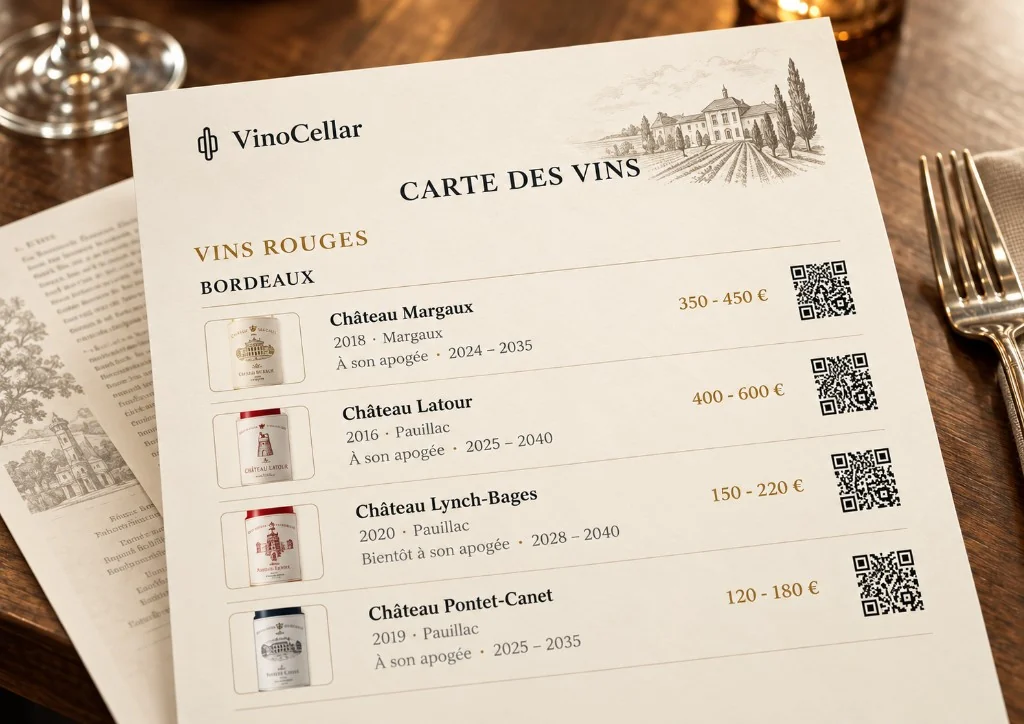 Carte des vins imprimée depuis VinoCellar